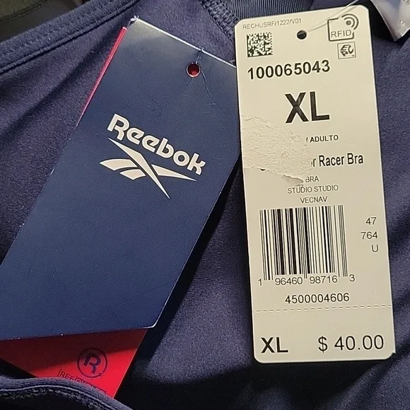 Reebok Women's Navy Lux Vector Sports Bra Size XL - Picture 3 of 8